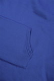 Синие повседневные однотонные базовые платья больших размеров с воротником с капюшоном и длинными рукавами