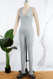 Svarta Casual Sportswear Solid Patchwork Skinny Jumpsuits med V-hals