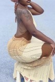 Сексуальные лоскутные платья цвета хаки с открытой спиной и разрезом на шее, длинное платье с лямкой на шее