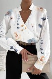 White Pink Casual Print Patchwork V Neck Tops