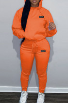 オレンジ カジュアル レター パッチワーク ドローストリング ポケット フード付き襟 長袖 XNUMX 枚