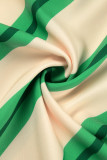 Groene casual gestreepte print patchwork kraag overhemdjurk Jurken