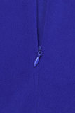Blaue, lässige, solide Patchwork-O-Ausschnitt-Wickelrock-Kleider in Übergröße