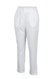White Casual Solid Patchwork Skinny High Waist Conventional Solid Color Trousers