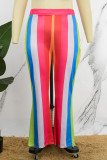 Разноцветные повседневные лоскутные брюки в полоску с принтом больших размеров