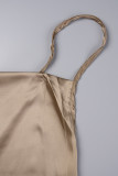 Light Brown Sexy Living Solid Backless Cross Straps Spaghetti Strap Plus Size Nightdress