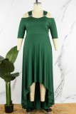 Vert décontracté solide asymétrique col en V robe longue robes de grande taille