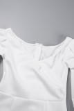 Белые сексуальные однотонные платья с V-образным вырезом и длинными рукавами без спинки