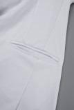 Blanc Décontracté Solide Cardigan Pantalon Col Revers Manches Longues Deux Pièces