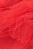Vestidos longos vermelhos sexy formais sólidos com retalhos transparentes sem alças