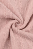 ピンク カジュアル ソリッド ベーシック フード付き カラー 長袖 ドレス