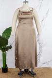 Light Brown Sexy Living Solid Backless Cross Straps Spaghetti Strap Plus Size Nightdress