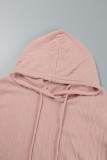 ピンク カジュアル ソリッド ベーシック フード付き カラー 長袖 ドレス