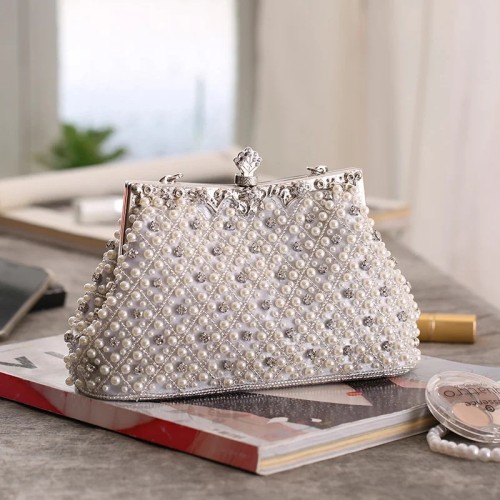 White Casual Daily Patchwork Chains Pearl Bags