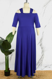 Синее повседневное однотонное асимметричное длинное платье с V-образным вырезом Платья больших размеров
