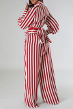 Красная повседневная полосатая повязка с вырезом в стиле пэчворк Воротник-стойка с длинным рукавом из двух частей