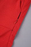 Vestido de noite vermelho sexy formal sólido patchwork com decote em V