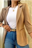 White Casual Solid Cardigan Turn-back Collar Outerwear