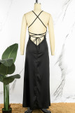 ブラック セクシー カジュアル ソリッド 包帯 スパゲッティ ストラップ ロング ドレス ドレス