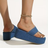 Blaue, lässige, einfarbige, runde, bequeme Schuhe mit Keilabsatz