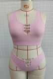 Roze sexy effen uitgeholde backless U-hals plus size ondergoedset