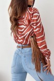 Rose Red Casual Print Patchwork Shirt Collar Tops