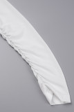 Белые сексуальные повседневные однотонные платья с V-образным вырезом и длинными рукавами