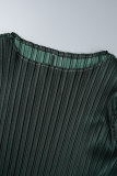 グリーンカジュアル段階変化プリントパッチワークOネック長袖ドレス(ベルトなし)