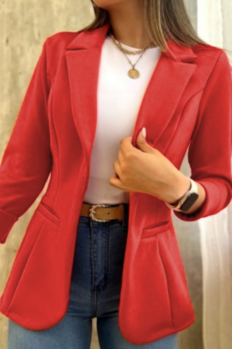 Capispalla rosso casual con colletto risvoltato in cardigan solido