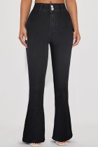 Svarta Casual Solid Patchwork Skinny Jeans med hög midja