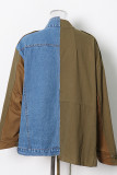 Army Green Casual Print Patchwork Turndown Collar Long Sleeve Regular Denim Jacket