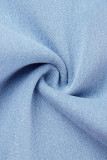 Hellblaue, lässige, solide Patchwork-Taschenknöpfe, Reißverschluss, niedrige Taille, lockere Denim-Jeans