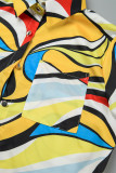 Colletto della camicia patchwork con stampa casual gialla Taglie forti