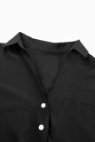 Черный повседневный твердый лоскутный воротник рубашки с длинным рукавом из двух частей