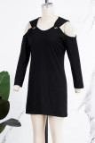 White Casual Solid Hollowed Out V Neck Long Sleeve Dresses