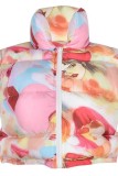 Multicolor Casual Print Patchwork Zipper Collar Outerwear
