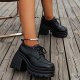 Zapatos de cuña de puerta redondeados de color sólido con frenillo informal negro (altura del tacón 3.94 pulgadas)