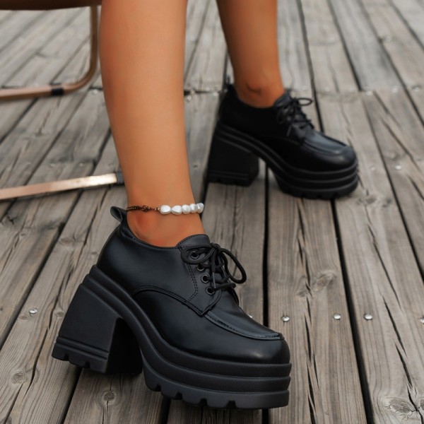 Schwarze, lässige, einfarbige Frenulum-Schuhe mit abgerundeten Keilabsatzschuhen (Absatzhöhe 3.94 Zoll)