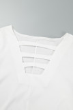 Robe de bal blanche élégante, couleur unie, ajourée, Patchwork, col rond