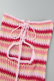 Roze sexy straatruit gestreept uitgehold patchwork frenulum rugloze print strapless wikkelrokjurken