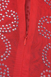 Rosa vermelha elegante sólida patchwork malha quente broca meia gola alta macacões magros