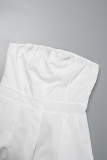 Weiße, lässige, einfarbige, trägerlose, lockere Overalls mit Taschen und Patchwork