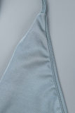 Robe longue grise à imprimé de célébrités sexy, patchwork Frenulum, col licou