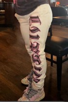 Pantalones con estampado de letras informales básicos regulares de cintura alta con estampado de posicionamiento convencional albaricoque