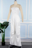Witte casual effen patchwork zak strapless losse jumpsuits