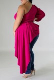 Rose Red Casual Solid Backless Oblique Collar Plus Size Toppar
