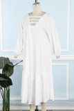 Robe de bal blanche élégante, couleur unie, ajourée, Patchwork, col rond