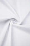 ホワイト セクシー ソリッド パッチワーク バックル フォールド ターンダウン カラー 半袖 XNUMX 枚 (シャトレーヌは含まれません)