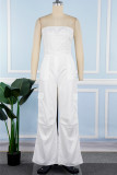 Witte casual effen patchwork zak strapless losse jumpsuits