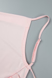 Розовый сексуальный однотонный ремешок с открытой спиной и воланами, дизайн на бретельках без рукавов, две части